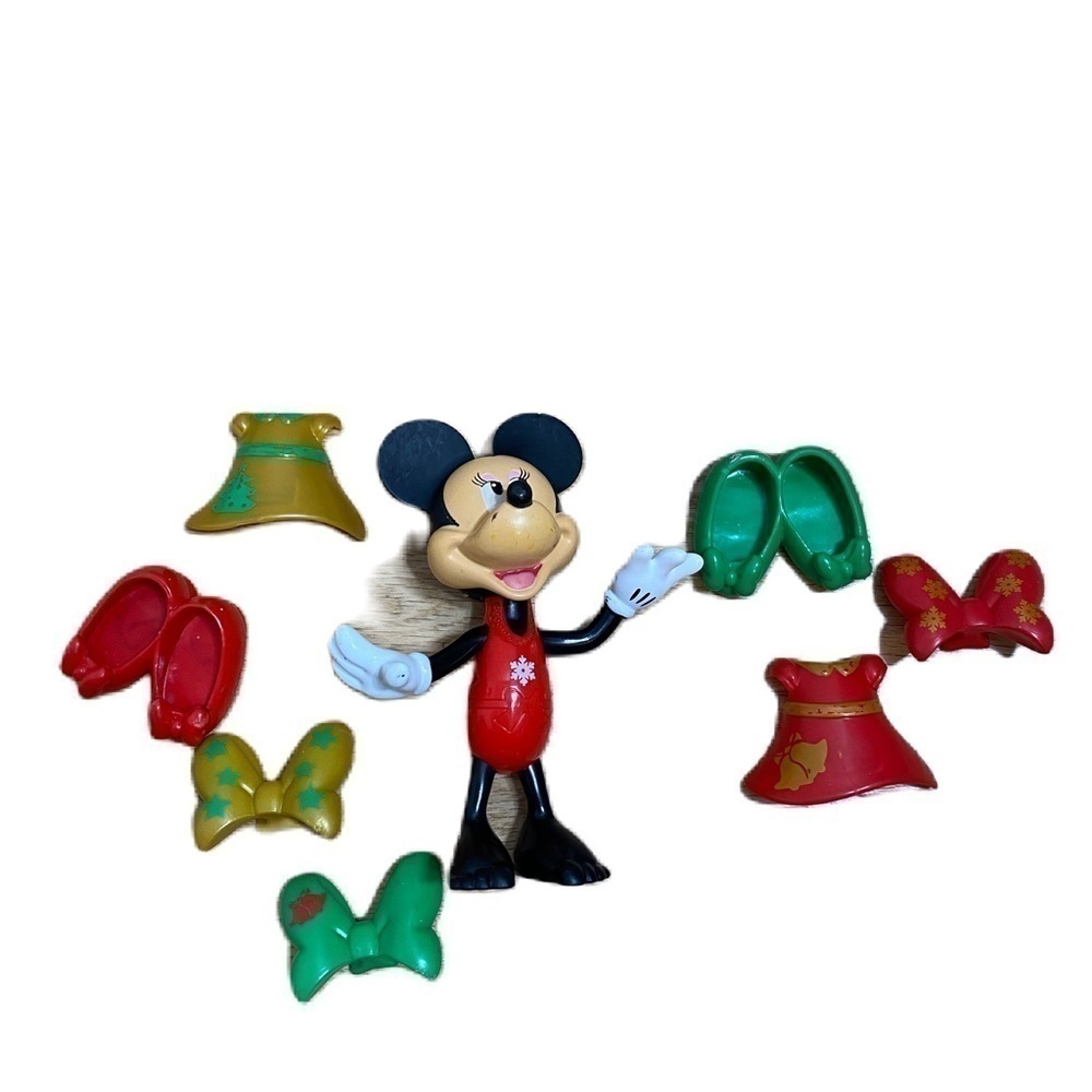 Disney Minnie Mouse Snap On Christmas Doll Toy W/ Accessories Dress Shoes Bow